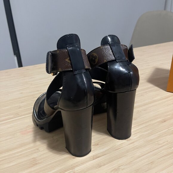 Louis Vuitton Black & Monogram Canvas Heels Star Trail Sandals Size 36 - Picture 7 of 10